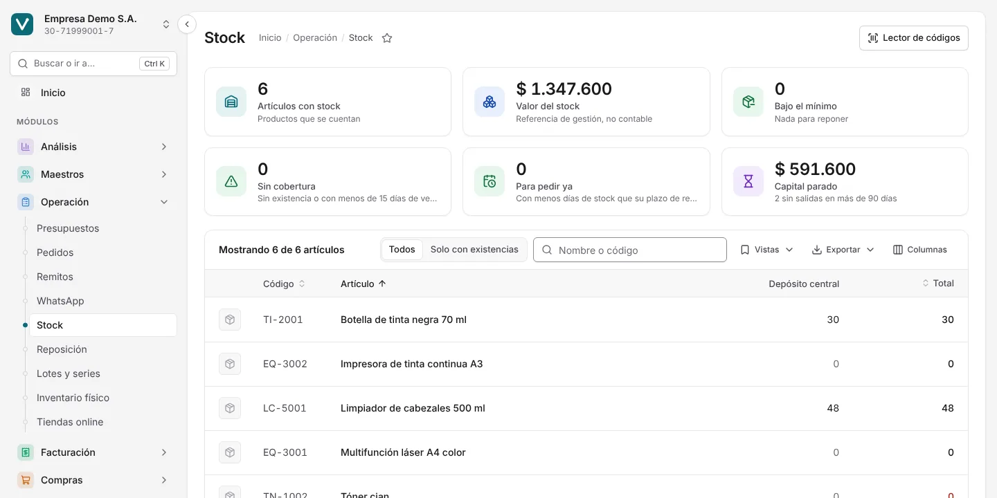 Control de Stock en Vektra ERP